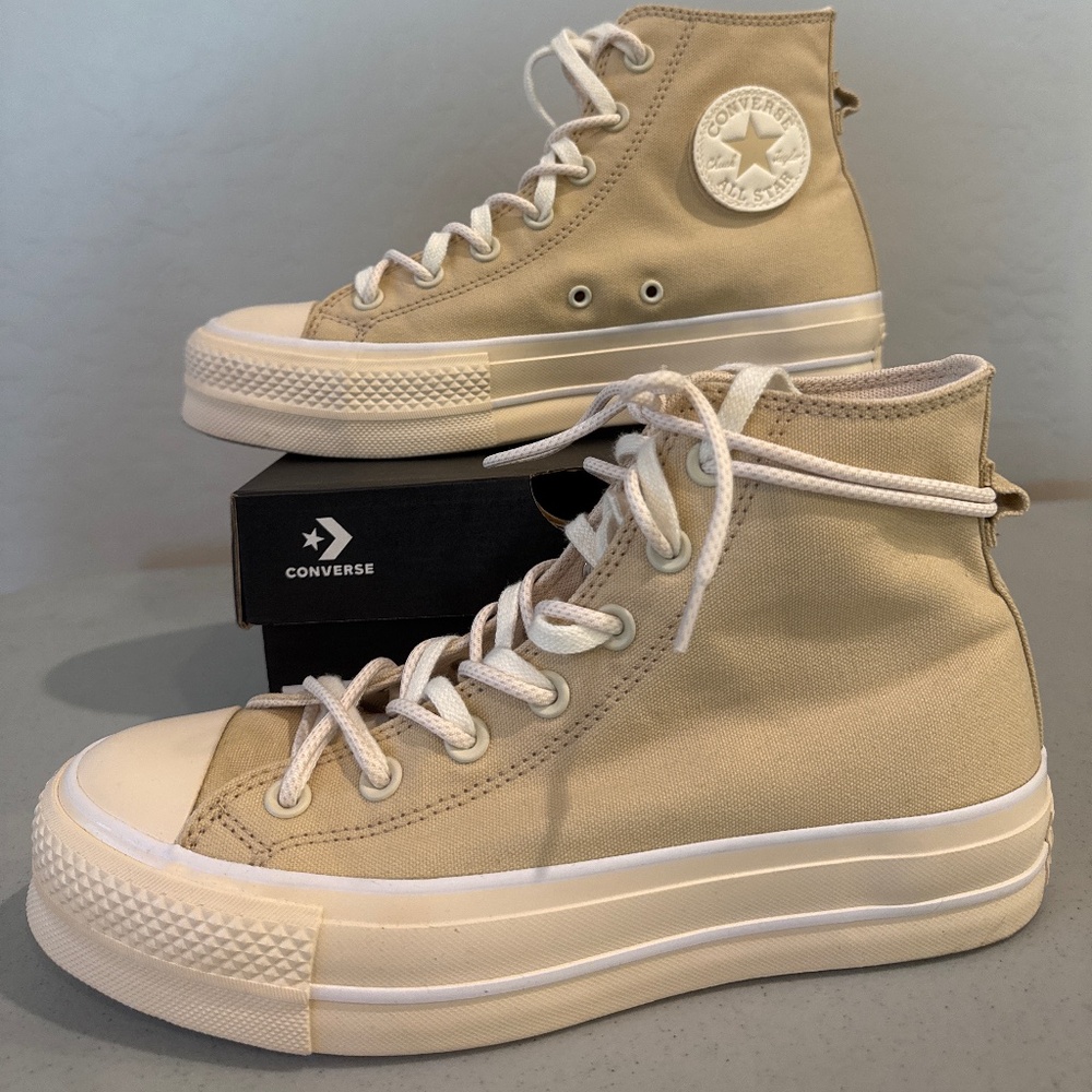 Converse Chuck Taylor All Star Lift Oat Milk High Top Platform Shoes - Picture 3 of 3